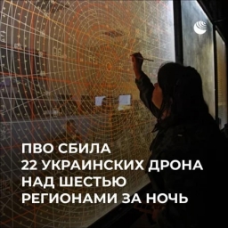 Над российскими регионами за ночь сбили 22 украинских беспилотников
